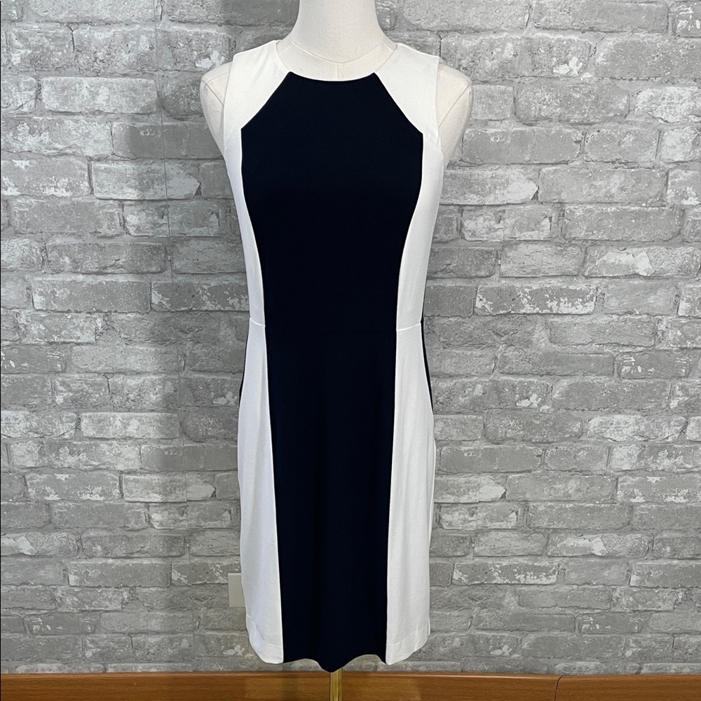 Ann Taylor Navy And White Contrast Panel Midi Dress